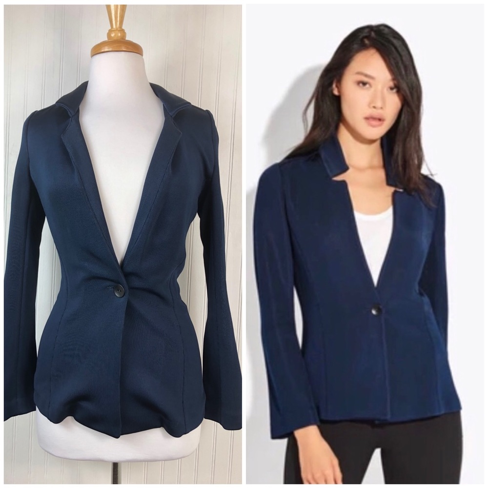 AYR Women's Blue Ribbed Slinky Stretch Blazer Jacket Sz 0